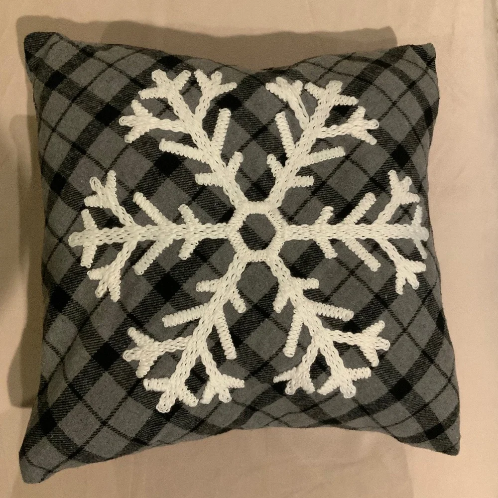 Snowflake flannel Square Pillow Winter Decor Home Cottagecore
